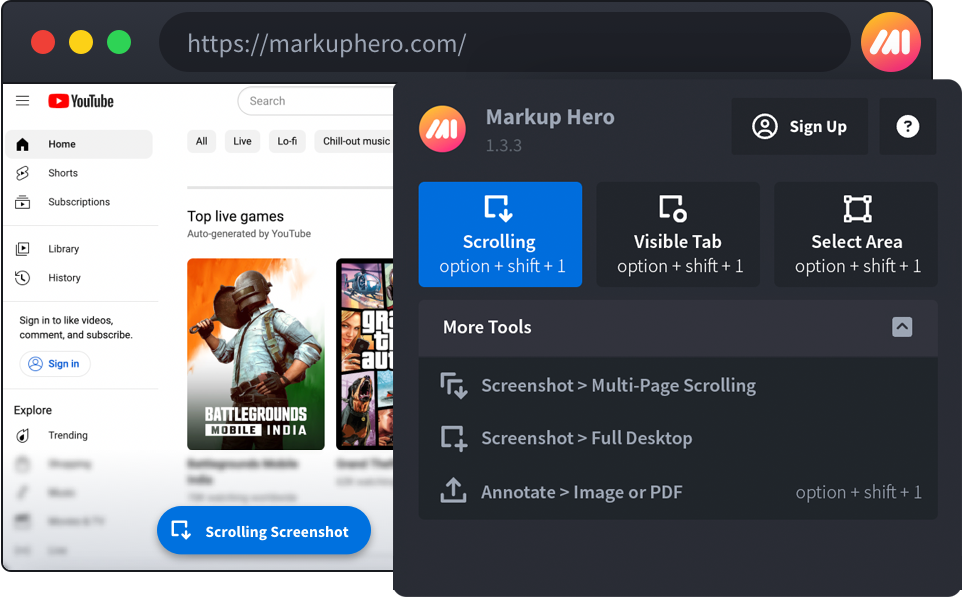 Take screnshots from desktop and Chrome.