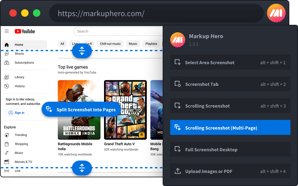 Screenshot on Chrome's web browser with Markup Hero