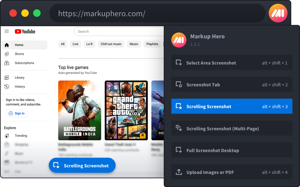 Screenshot on Chrome's web browser with Markup Hero