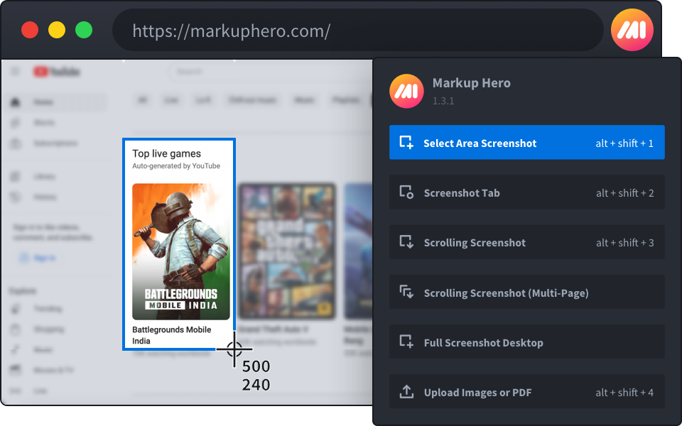 Screenshot on Chrome's web browser with Markup Hero